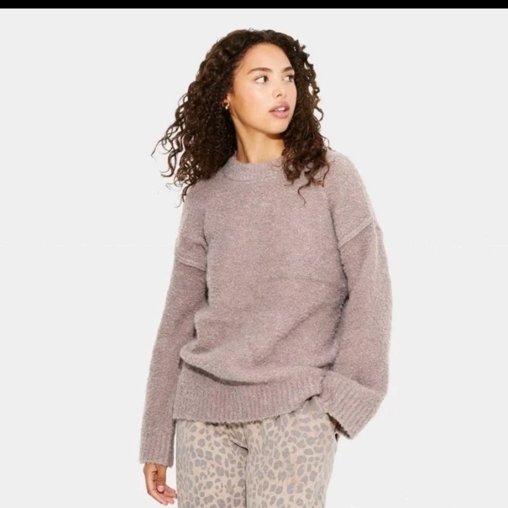Wild Fable Women's Taupe Crewneck Oversized Boucle Pullover Sweater